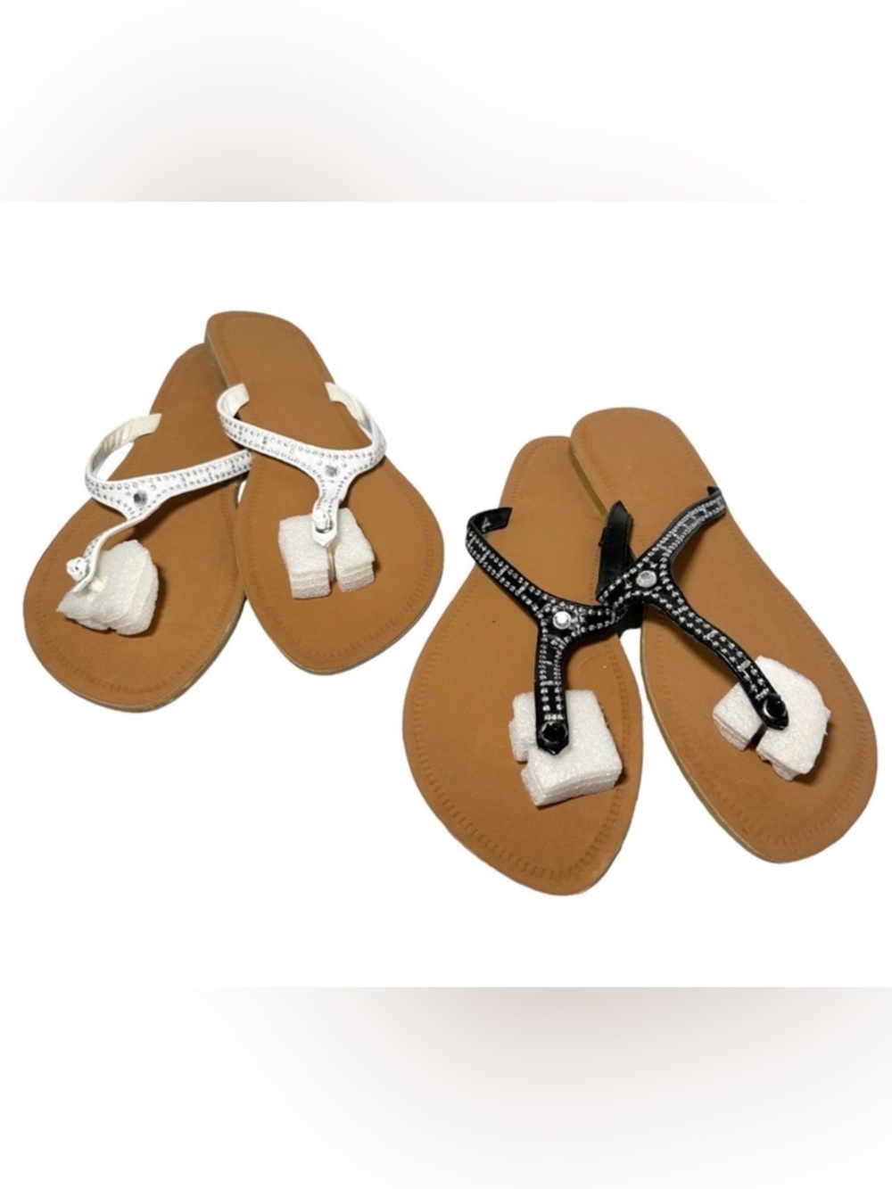 2x Sandals Medium (7-8) Black & White Rhinestones (phlox)